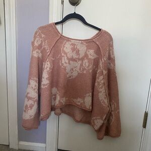 Free People Floral Knit Sweater - Pink and Cream